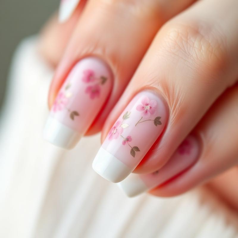 Manicura francesa con flores
